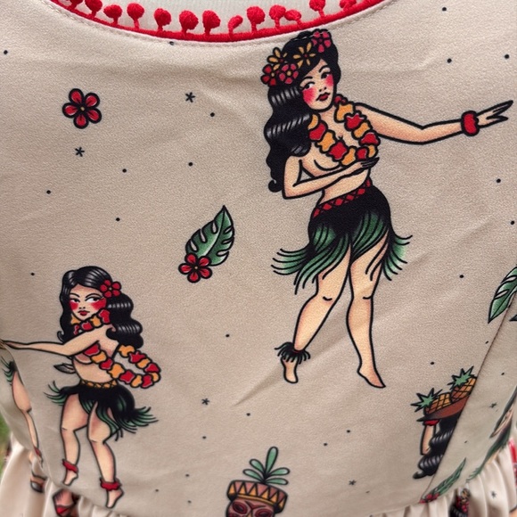 Sourpuss Beige and Red Pin-Up Midi Dress - Picture 4 of 9